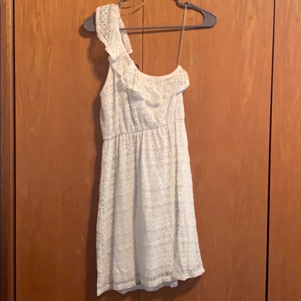 One shouldered white lace dress